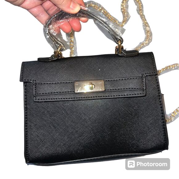 Boutique Womens Small Purse Handbag Black with Gold Chain Shoulder Strap - Picture 2 of 13